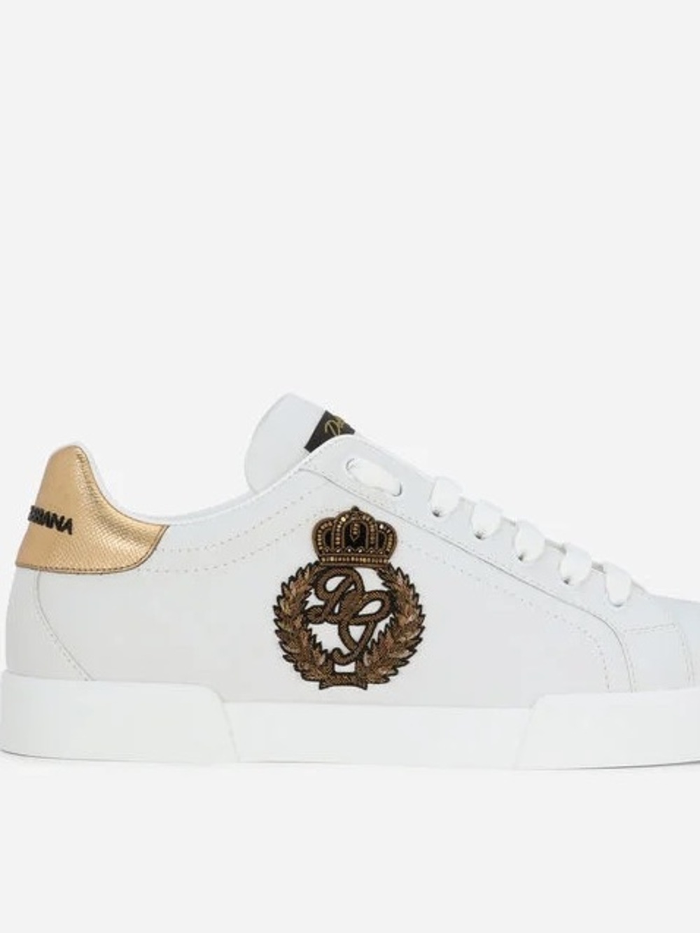 Dolce & Gabbana White Leather Lace-Up Sneakers with Side Embellishment